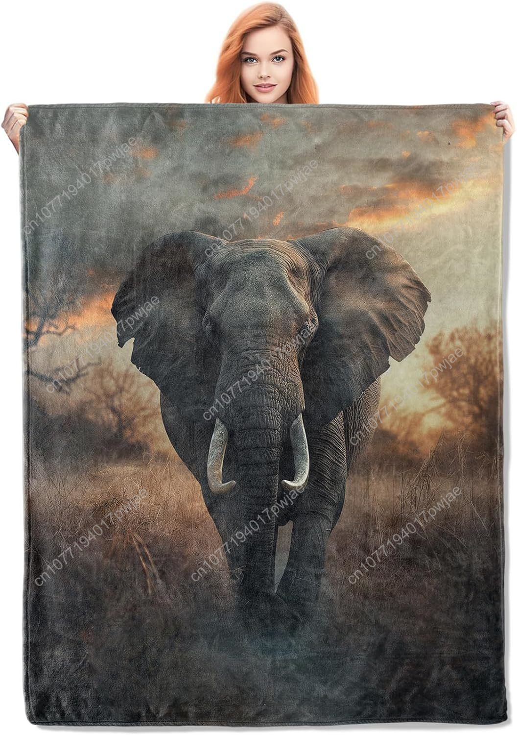 Home Textiles Throw - Coperta in pile con elefante, scena