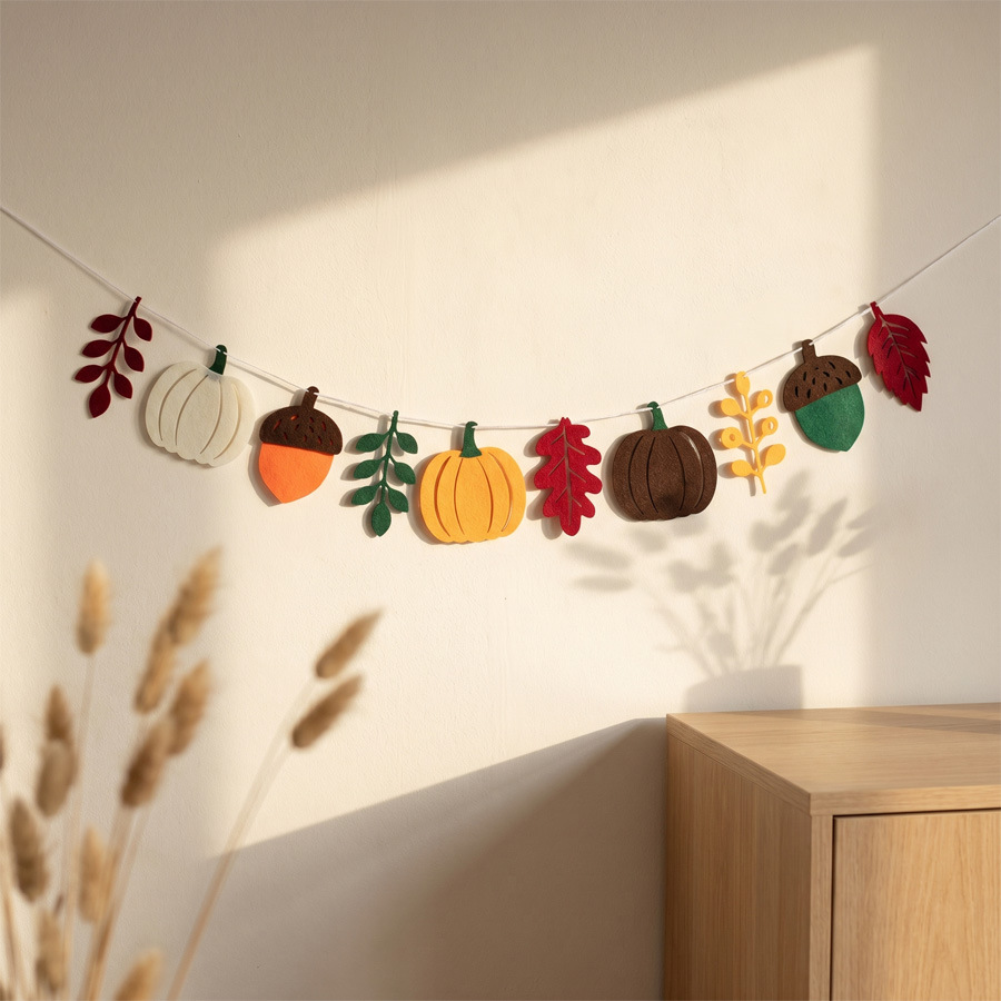 Home Textiles Fabric - Bandiera Autunnale con Foglie di Zucca,